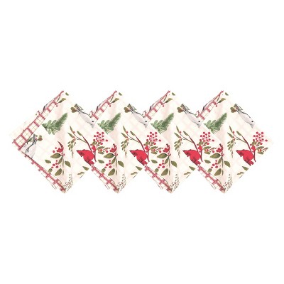C&F Home Cardinal Wildlife Pinetree Sprig Birds Design Cloth Napkins, Set of 4