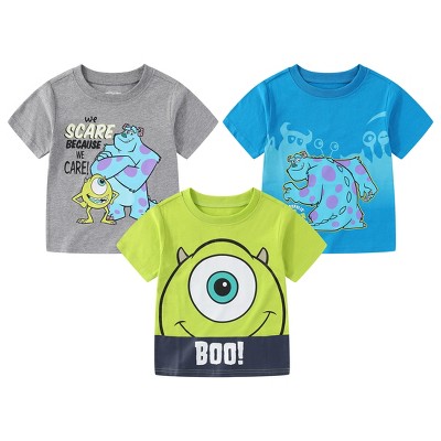 Disney Boy's 3-Pack Mike and Sulley Monsters Inc. Graphic Tees, Grey