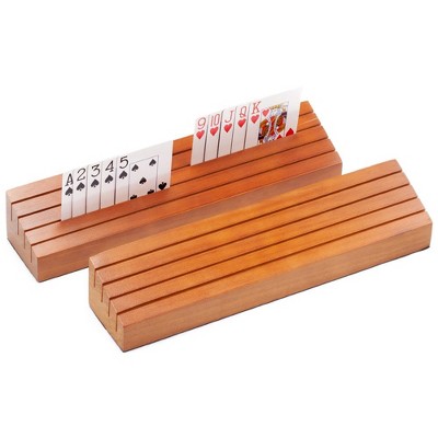 GSE Wooden Playing Card Holders Tray Racks Organizer Set, Hands-Free Cards Holder for Bridge Canasta UNO Card Playing (6-Inch/14-Inch)