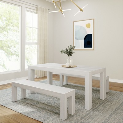 Plank+Beam Solid Wood Modern Dining Table Set with 2 Benches for 6