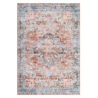 9 x 12 ft Polyester Blue Brown Rectangular Indoor Bedroom Living Room Floral Print Vintage Machine Washable Area Rug