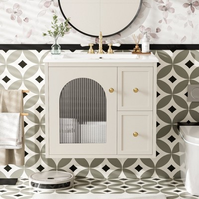 MOEPISY 24 inch Bathroom Vanity Set Wall Mounted for Small Space, Bathroom Cabinet with Ceramic Sink