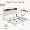Full Bed Frame with Headboard and LED Lights, Upholstered Platform Bedframe with Charging Station, No Box Spring Needed, Easy Assembly, Beige - 3 of 4