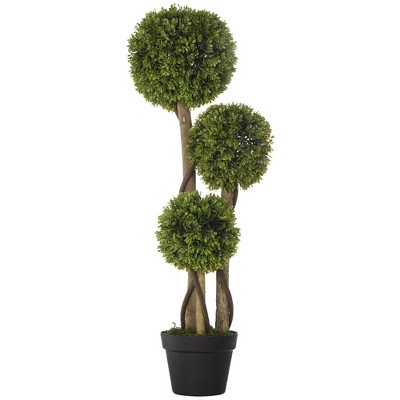 Artificial Plant for Home Decor Indoor & Outdoor Fake Plants Artificial Tree in Pot, 3 Ball Boxwood Topiary Tree