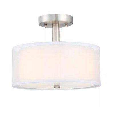 TOBILI Light Modern Brushed Nickle Semi Flush Mount with Fabric Shade