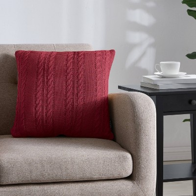 18"x18" Dublin Cable Knit Square Throw Pillow Red - VCNY: Contemporary Decorative Cushion, Indoor Use, Hidden Zipper