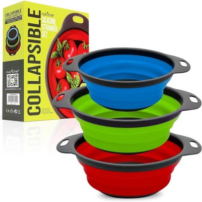 NutriChef Collapsible Strainer Set of 3 Round Silicone Kitchen Colander