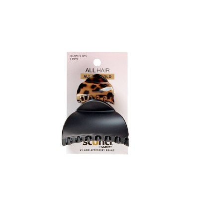 scünci Crescent Shaped Mixed Size Claw Clips - Matte Black/Tortoise - All Hair - 2pcs