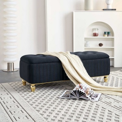 CAVINAS Rectangular Polyester Storage Ottoman Bench with Tufted Top,Upholstered Storage Ottoman,Storage Benches for Living Room,Bedroom