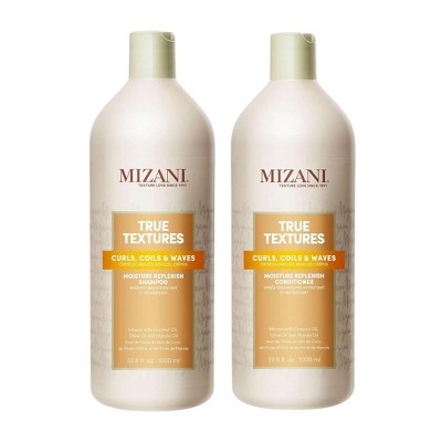 Mizani True Textures Moisture Replenish Shampoo & Conditioner (33.8 oz XXL LITER) Moisturizing for Curly, Wavy Hair DUO SET Kit
