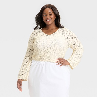 Women's Open Stitch V-Neck Pullover Sweater - Universal Thread™