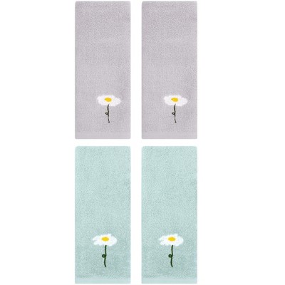 REGALWOVEN Floral Pattern Soft Absorbent Cotton Bathroom Hand Towels 4 Pack