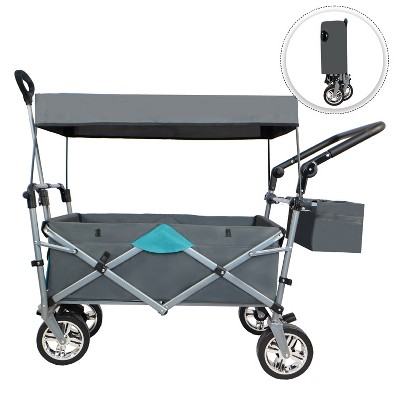 Racxily Push & Pull Utility Folding Wagon with Removable Canopy and 7" All-Terrain Wheels, Large Capacity for Camping, Shopping, Sports, Garden