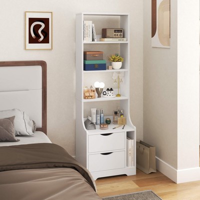 ORRD Night Stand with Bookshelf, Night Stand with 2 Storage Drawers for Bedroom