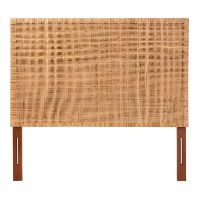 bali & pari Queen Size Lesia Rattan and Mahogany Wood Headboard Light Honey/Red Teak
