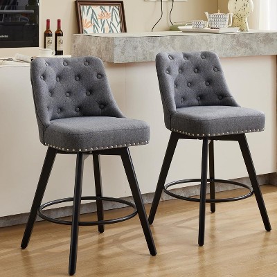 2PCS Counter Height Bar Stools with Back and Wood Legs, 26" Upholstered Barstools Bar Chair for Kitchen Island Home Bar