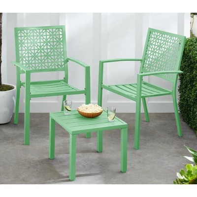 3-Piece Bistro Set, Outdoor Bistro Set, Stackable Metal Square Table and Chairs, Small Conversation Set Patio Furniture for Backyard, Deck