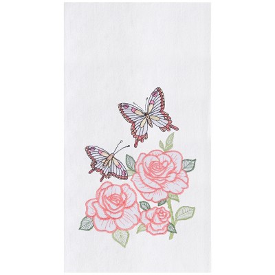 C&F Home Butterflies & Roses Embroidered Cotton Flour Sack Kitchen Towel