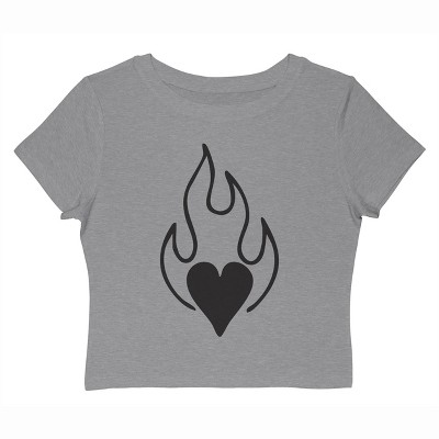 Rerun Island Women's Heart Flames Black Short Sleeve Graphic Cotton Baby Tee - Athletic Heather 2X