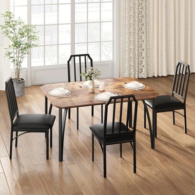 Compact Dining Table Set with Cushioned Chairs, Space-Saving Kitchen & Dining Room Table and Chair Set, Chamfered Edge Design