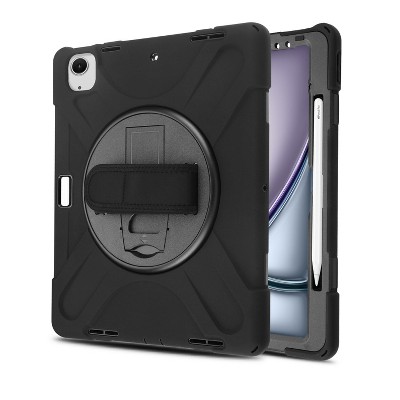MyBat iPad Case with 360° Rotating Kickstand for Apple iPad Air 13 (2024) / iPad Air 13 (2025) , Hand Strap & Pen Holder – Black