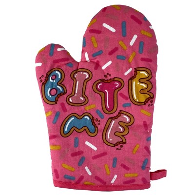 Bite Me Oven Mitt Funny Baking Cake Sprinkles Cookies Dessert Graphic Kitchen Glove - Crazy Dog Bakeware For Foodies