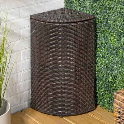 happimess Chloe 15.56-Gallon All-Weather Wicker/Metal Corner Hideaway Outdoor Trash Can