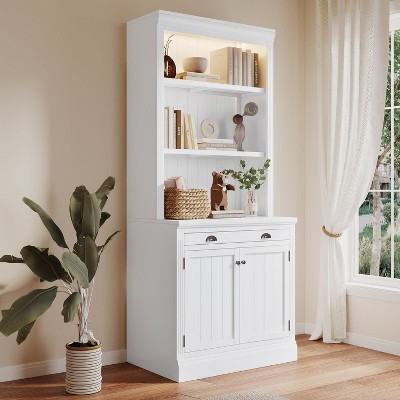 83.4"Tall Bookshelf with LED Lighting, Modern Bookcase with 2 Doors and 1 Drawer,Storage Bookcase with Open Shelves-Maison Boucle