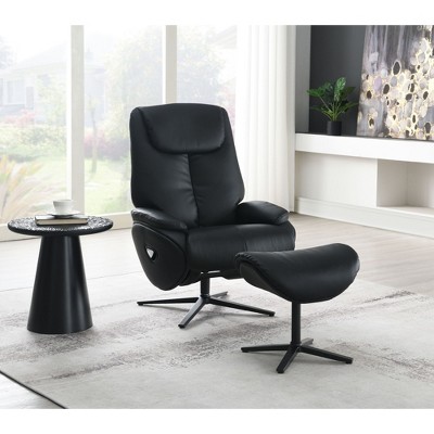 Leather Motion Swivel Accent Chair with Ottoman, Recliner and Ergonomic Design
