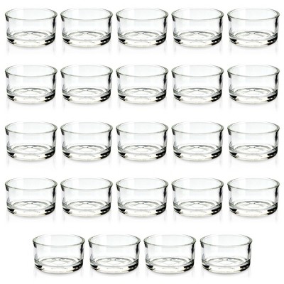 Juvale 24 Pack Clear Glass Short Tealight Candle Holders for Table Centerpieces, Wedding Receptions, Party Decorations, Restaurant Tables, 1 x 2 In
