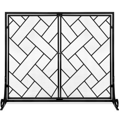 Best Choice Products 44x33in 2-Panel Handcrafted Wrought Iron Geometric Fireplace Screen w/ Magnetic Doors