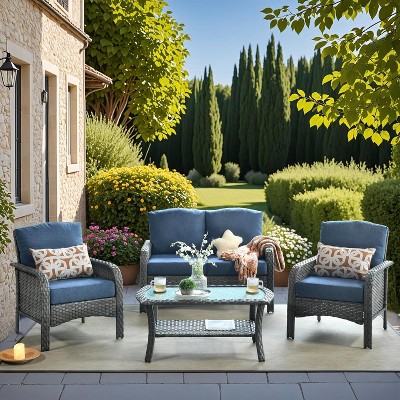 XIZZI Outdoor Wicker Sofa Set with Optional Swivel Chairs, 3.5" Cushions 5 Colors (Gray, Black, Navy, etc.), All-Weather Rattan, Modular 2-7 Pieces