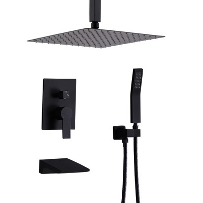 Shower Faucet Set, High Pressure 12 Inches Rainfall Shower Head with Handheld Spray, Wall Mounted Shower Fixtures with Shower Valve and Trim Kit