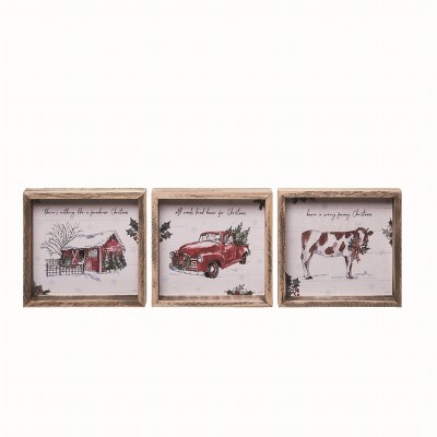 Transpac MDF Farm Christmas Block Decor Set of 3 Freestanding Wood Signs for Holiday Home Decorations