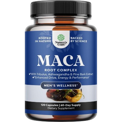 Maca Root Complex for Men, Herbal Supplement with Siberian Ginseng Ashwagandha & Black Maca Roots for Men's General Health, Nature's Craft, 120ct
