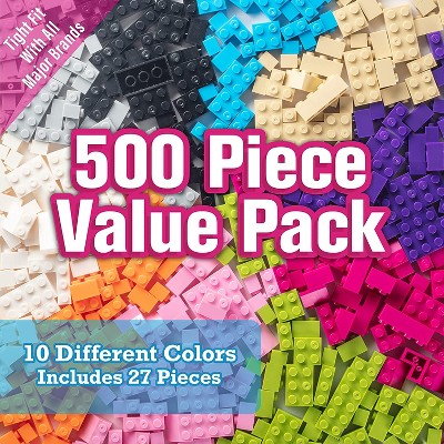 SCS Direct Building Block Friends Pastel Bricks- 500 Pcs Bulk Set-10 Colors with 27 Roof Pieces - Compatible w All Major Brands- Great Gift Idea