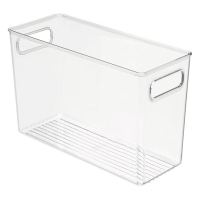 iDESIGN Linus Plastic Deep Kitchen Storage Bin with Handle Clear: Cabinet Organizer, 12" x 5" x 8", Spot Clean