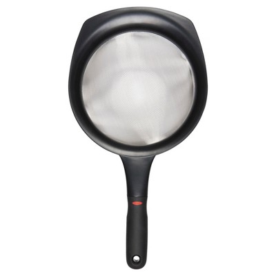 OXO 8" Strainer: Stainless Steel Fine Mesh, Non-Slip Grip, Dishwasher-Safe, Large Hand Sifter for Baking & Rice