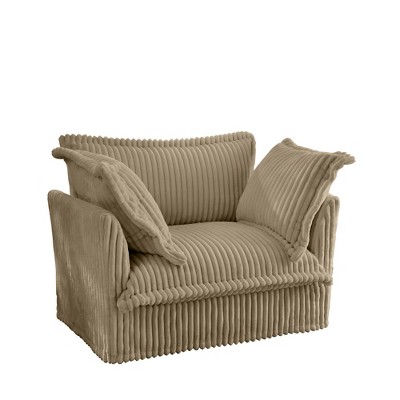 Dexmalle Corduroy Fabric Slip-covered Sofa with 1 Big Back Cushion and 2 Big Toss Pillows