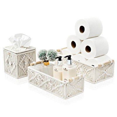 Sorbus Paper Rope Bathroom Baskets & Tissue Holder Set Lined Storage Set for Organizing - Store Washcloths, Hand Towels, Skincare