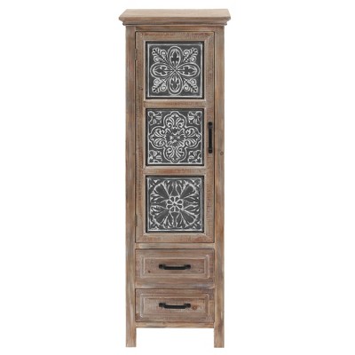 LuxenHome Gray 48" Tall Storage Cabinet, Rustic Wood and Metal Pantry Organization & Coffee Bar Cabinet with 2-Drawer 1-Door Brown, Gray, Black