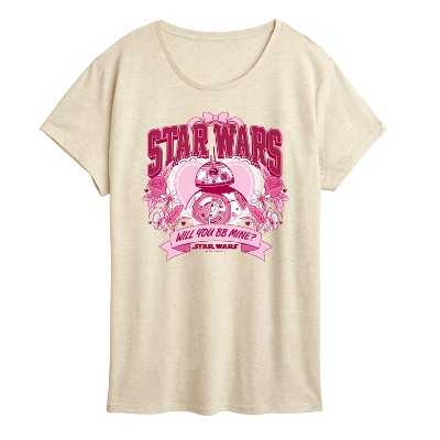 Women's - Star Wars - Valentine Bb8 Yoda and friends Collegiate Short Sleeve Graphic T-Shirt