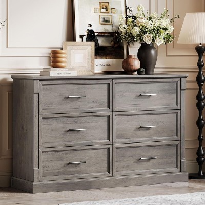 Farmhouse 6 Drawers Dresser, 47" Long Wood Closet Dressers Organizer, Rustic Chest of Drawers