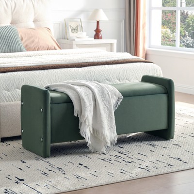 PINMOCO 44 inch Storage Ottoman Bench, Rectangular Upholstered Striped Ottoman with Storage for Livingroom, Bedroom, Entryway