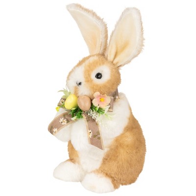 Northlight Plush Rabbit with Floral Bow Easter Figurine - 10.25"