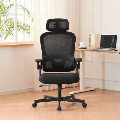 Good Ergonomic Mesh Office Chair With Lumbar Support,Flip-Up Arms,Swivel Desk Chair High Office Chair With Wheels-Cuddlewood