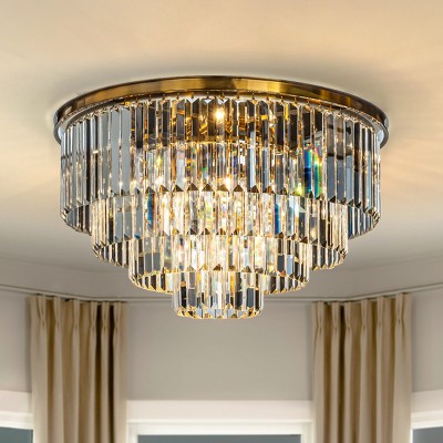 ALOADECOR 8-Lights Modern 4-Tier Round Fringe Crystal Flush Mount Ceiling Light