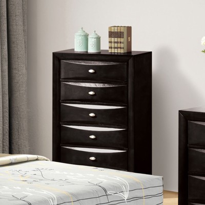 ORRD Black Finish 5-Drawers Chest 1pc Oval Knob Handles Transitional Bedroom Furniture