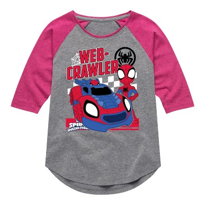 Girls' - Marvel - Spider-Man And His Amazing Friends Web Crawler Shirt Tail Raglan Graphic T-shirt
