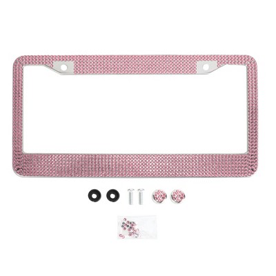 Unique Bargains Stainless Steel License Plate Holder Round Hole Mirror Polished Pink